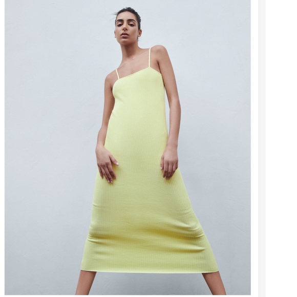 NWT Zara lime green yellow knit ribbed midi dress - Picture 5 of 6